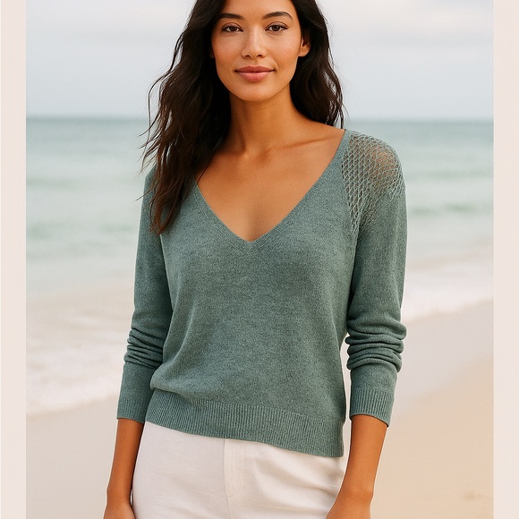 Free People Sweaters - Free People FP Beach Lightweight Open-Knit Sweater – Seafoam Blue – Size S